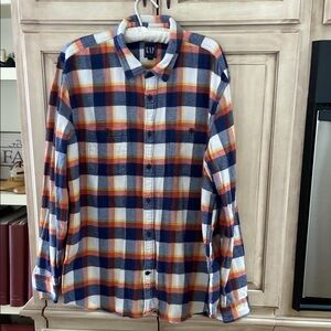 GAP Plaid Flannel Shirt - Blue, Orange, White